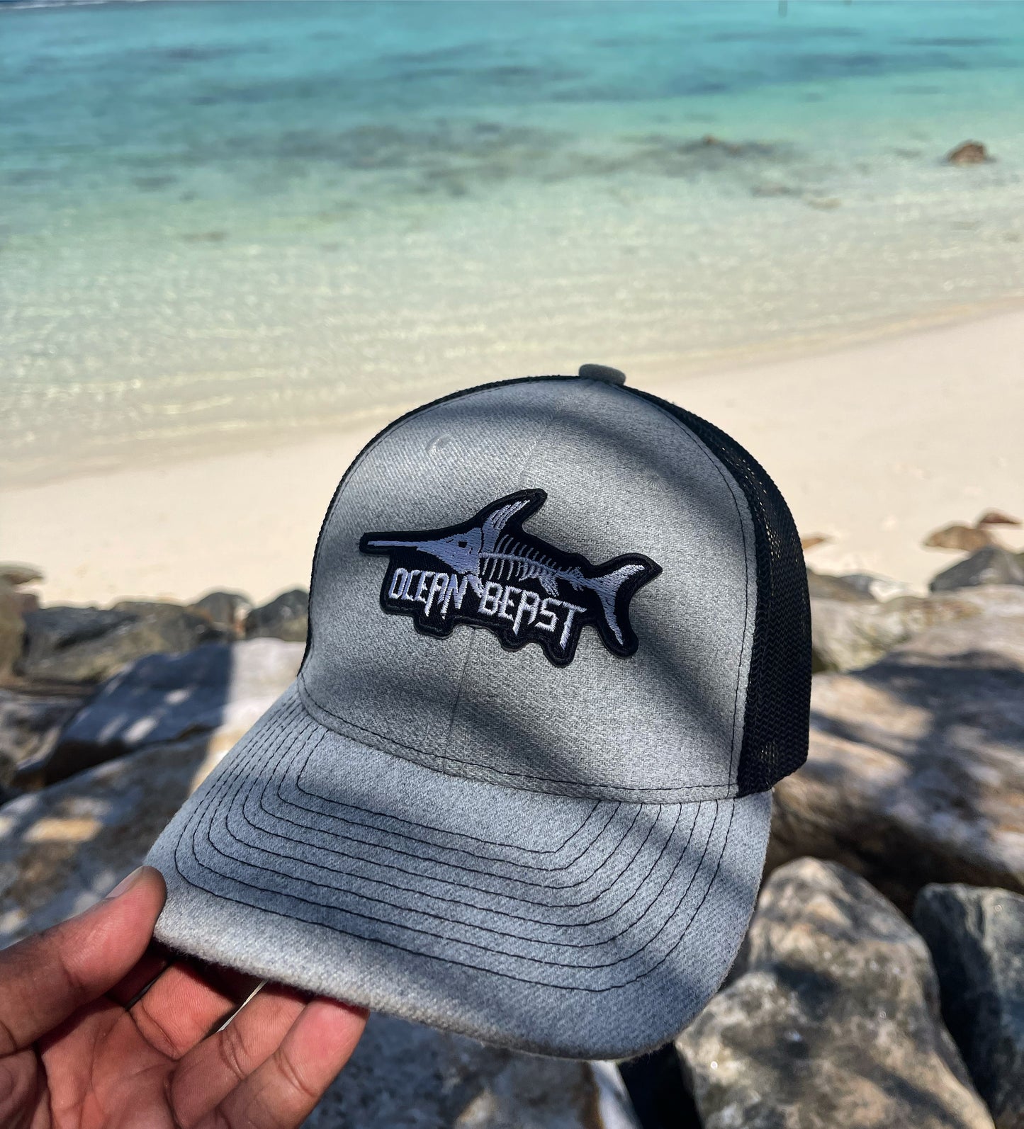 OceanBeast - Gray with Black Mesh - Snapback hat